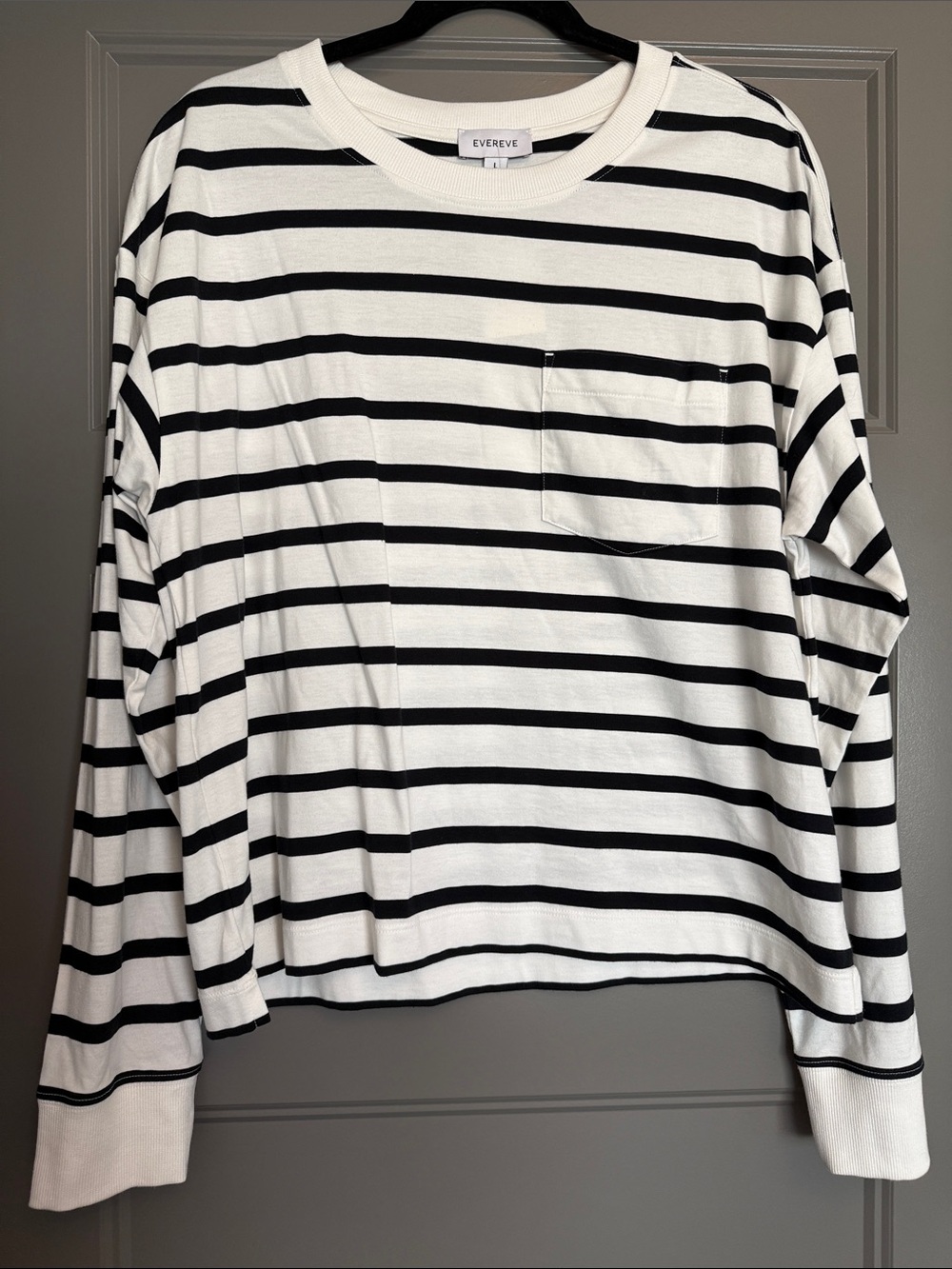 Evereve Black & White Striped Long Sleeve Pocket Top